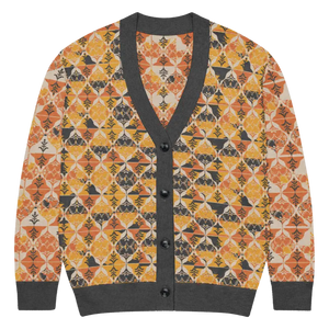 Rust Orange Geometric Knit Cardigan - Cozy Layering Style - Dipaliz - 3xl - Cardigans