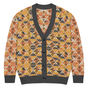 Rust Orange Geometric Knit Cardigan - Cozy Layering Style - Dipaliz - l - Cardigans