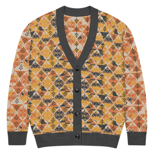 Rust Orange Geometric Knit Cardigan - Cozy Layering Style - Dipaliz - m - Cardigans