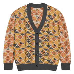 Rust Orange Geometric Knit Cardigan - Cozy Layering Style - Dipaliz - Xl - Cardigans
