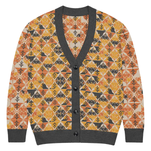 Rust Orange Geometric Knit Cardigan - Cozy Layering Style - Dipaliz - Xs - Cardigans