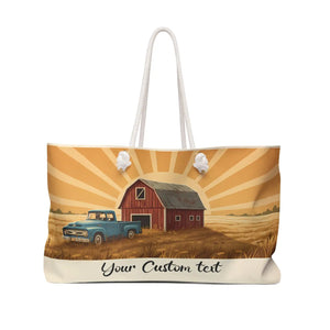 Rustic Farmhouse Weekender Bag, Custom Text Vintage Barn & Truck Travel Tote - Bags