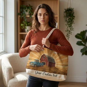 Rustic Farmhouse Weekender Bag, Custom Text Vintage Barn & Truck Travel Tote - Bags