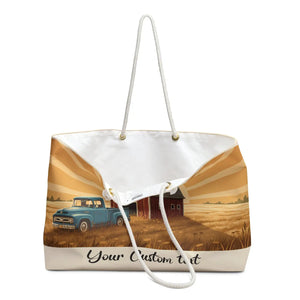 Rustic Farmhouse Weekender Bag, Custom Text Vintage Barn & Truck Travel Tote - Bags
