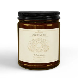 Custom Zodiac Soy Candle - Cotton Eco Wick - Dipaliz - 9oz / Amber Jar + Black Lid / Honeysuckle - Home Decor