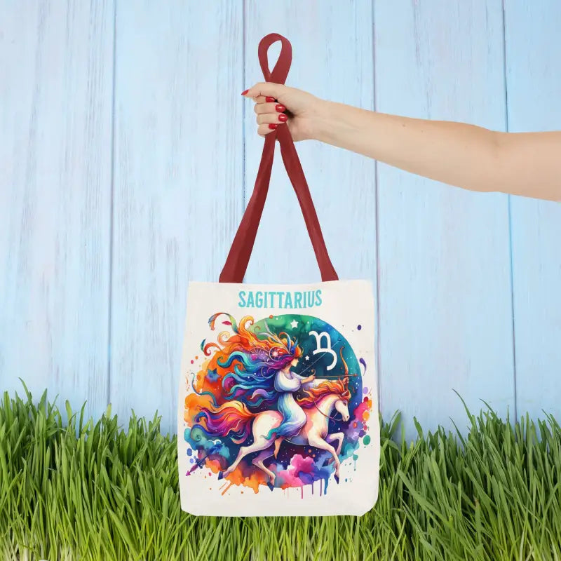 Sagittarius Zodiac Tote Bag with Black Cotton Handles - 13’’ × / Red Bags