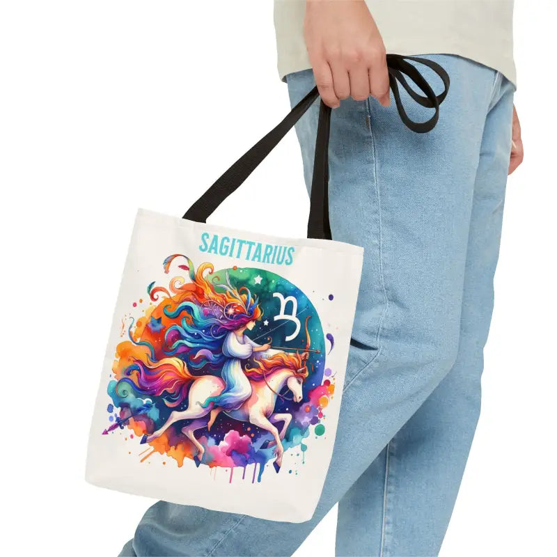 Sagittarius Zodiac Tote Bag with Black Cotton Handles - Bags