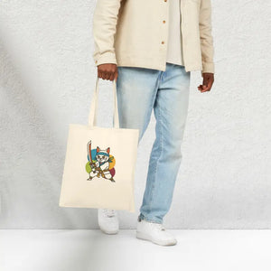 Bags - Samurai Cat Canvas Tote Bag Kawaii Warrior Cotton Style Dipaliz Natural / 15’’ x 16’’