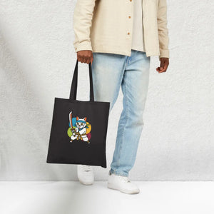 Kawaii Samurai Cat Canvas Tote - Cotton Warrior Bag - Dipaliz - Bags