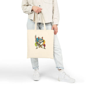 Kawaii Samurai Cat Canvas Tote - Cotton Warrior Bag - Dipaliz - Bags