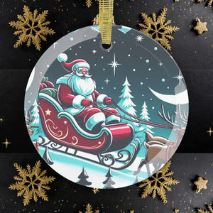 Santa Claus Glass Ornaments with Beveled Edges - Dipaliz - 10 Pcs / Round / one Size - Holiday
