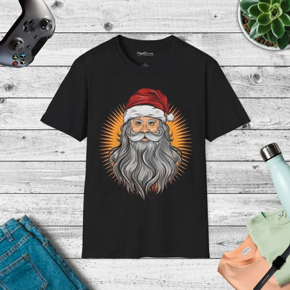 Unwrap Comfort: Santa Claus Unisex Softstyle T-shirt - Black / s T-shirt