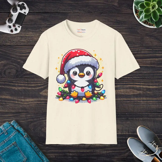 Embrace Festive Vibes with a Cozy Santa Penguin Tee - Natural / s T-shirt