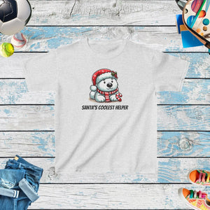 Santa’s Coolest Helper Kids Heavy Cotton Holiday Tee - Dipaliz - T-shirts