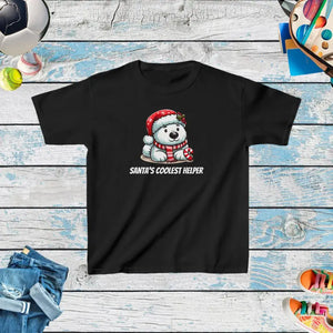 Santa’s Coolest Helper Kids Heavy Cotton Holiday Tee - Dipaliz - Black / Xs - T-shirts
