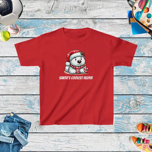 Santa’s Coolest Helper Kids Heavy Cotton Holiday Tee - Dipaliz - Red / Xs - T-shirts