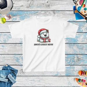 Santa’s Coolest Helper Kids Heavy Cotton Holiday Tee - Dipaliz - White / Xs - T-shirts