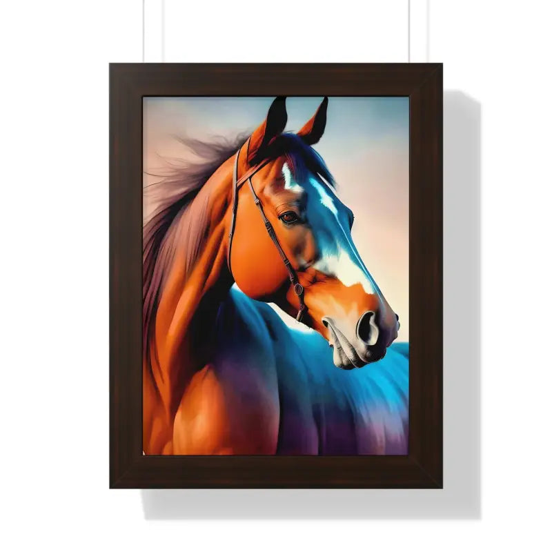 Premium Elegant Brown Horse Framed Vertical Poster - 12″ x 16″ / Walnut - Posters Prints & Visual Artwork