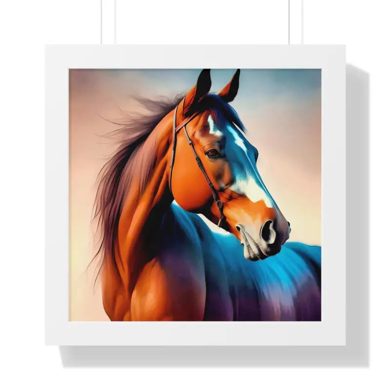Premium Elegant Brown Horse Framed Vertical Poster - 16″ x / White - Posters Prints & Visual Artwork