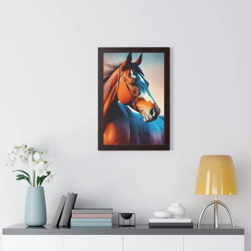 Premium Elegant Brown Horse Framed Vertical Poster - Posters Prints & Visual Artwork