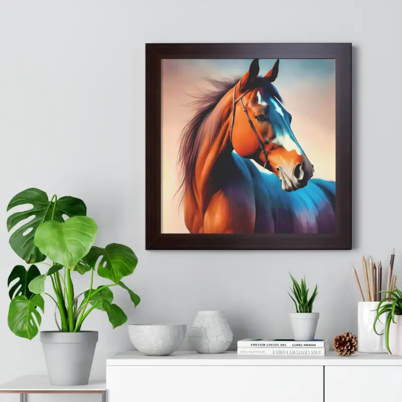 Premium Elegant Brown Horse Framed Vertical Poster - Posters Prints & Visual Artwork