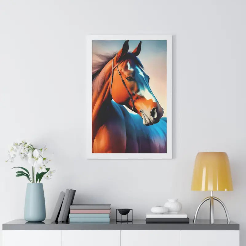 Premium Elegant Brown Horse Framed Vertical Poster - Posters Prints & Visual Artwork