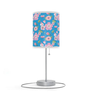 Home Decor - Chic Silver Lamp Shade us Ca Plug - Pink Flowers - Dipaliz