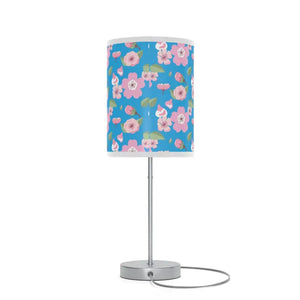 Home Decor - Chic Silver Lamp Shade us Ca Plug - Pink Flowers - Dipaliz