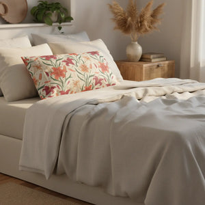 DipaliZ vintage lily satin pillowcase in cream with coral blooms