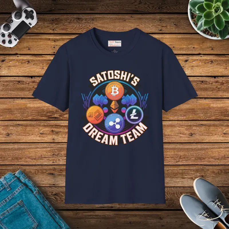 Satoshi Dream Team Unisex Tee - Soft Comfy Crypto Style - Navy / s T-shirt