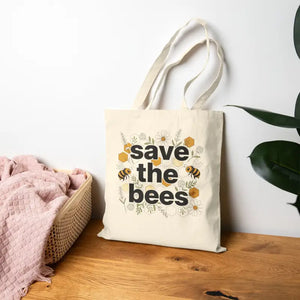 Bees Canvas Tote - Bee Conservation Grocery Bag - Dipaliz - Natural / 15’’ x 16’’ - Bags