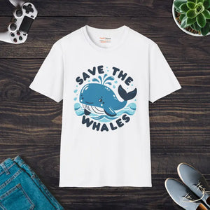 T-shirt - Whales Unisex Softstyle Tee - Eco Marine Conservation - Dipaliz White / s