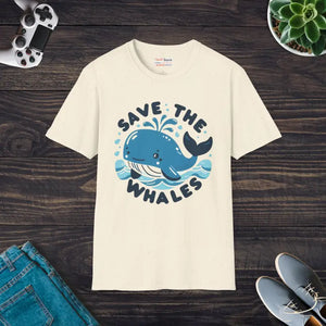 T-shirt - Whales Unisex Softstyle Tee - Eco Marine Conservation - Dipaliz Natural / s