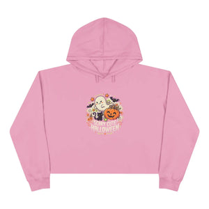 Scarry Cute Halloween Crop Hoodie, Women’s Cozy Ghost & Pumpkin Pullover - Hoodies - m