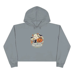 Scarry Cute Halloween Crop Hoodie, Women’s Cozy Ghost & Pumpkin Pullover - Hoodies - m