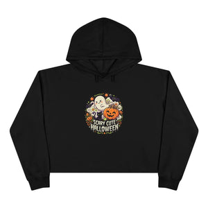 Scarry Cute Halloween Crop Hoodie, Women’s Cozy Ghost & Pumpkin Pullover - Hoodies - m
