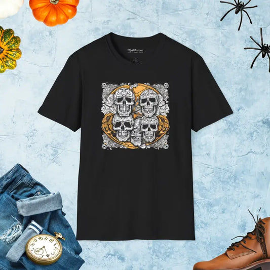 Unisex Softstyle T-shirt with Scary Skulls for Halloween Fun - Black / s T-shirt