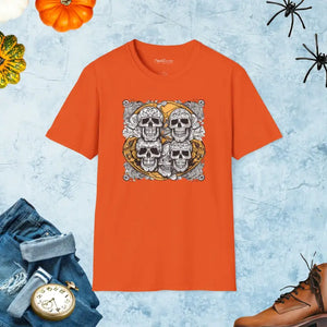 Scary Skulls Halloween Softstyle t Shirt - Spooky Comfort - Dipaliz - Orange / s - T-shirts
