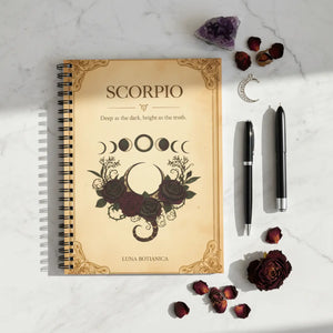 Scorpio Spiral Notebook, Vintage Moon Phases & ?Deep as the Dark Bright Truth’ Ruled Journal - Journals