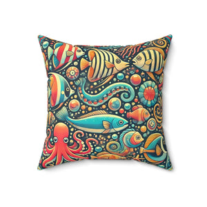 Sea Animals Spun Polyester Pillow 18x18 - Dipaliz - Throw Pillows