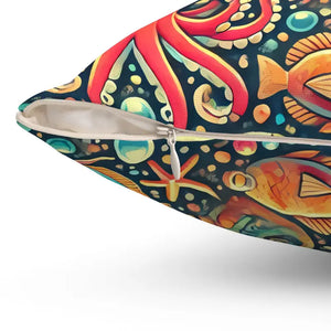 Sea Animals Spun Polyester Pillow - Vibrant Ocean Decor - Dipaliz - Throw Pillows