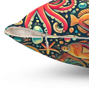 Sea Animals Spun Polyester Pillow - Vibrant Ocean Decor - Dipaliz - Throw Pillows