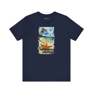 T-shirt - Unisex Jersey Short Sleeve Tee - Beach Starfish Design - Dipaliz Navy / s