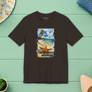 Unisex Jersey Short Sleeve Tee Beach Vibe Starfish Print Dipaliz - Brown / s - T-shirts
