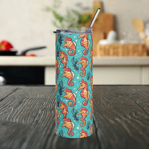 Seahorse Pattern 20oz Skinny Tumbler Stainless Steel - Dipaliz - White / Tumblers