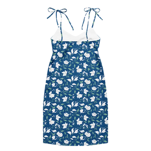 Midi Dress Seamless White Flowers Tie Strap Style Dipaliz - Dresses