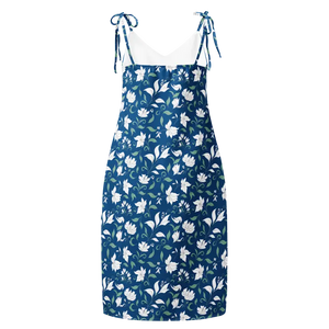 Midi Dress Seamless White Flowers Tie Strap Style Dipaliz - Dresses