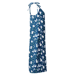 Midi Dress Seamless White Flowers Tie Strap Style Dipaliz - Dresses