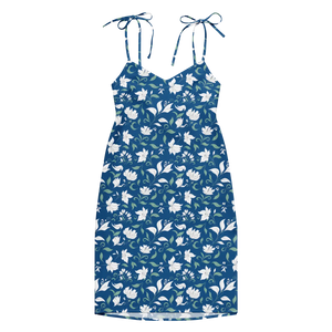 White Flowers Midi Dress – Seamless Tie Strap - Dipaliz - Dresses - s