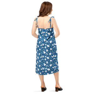 White Flowers Midi Dress – Seamless Tie Strap - Dipaliz - Dresses - s